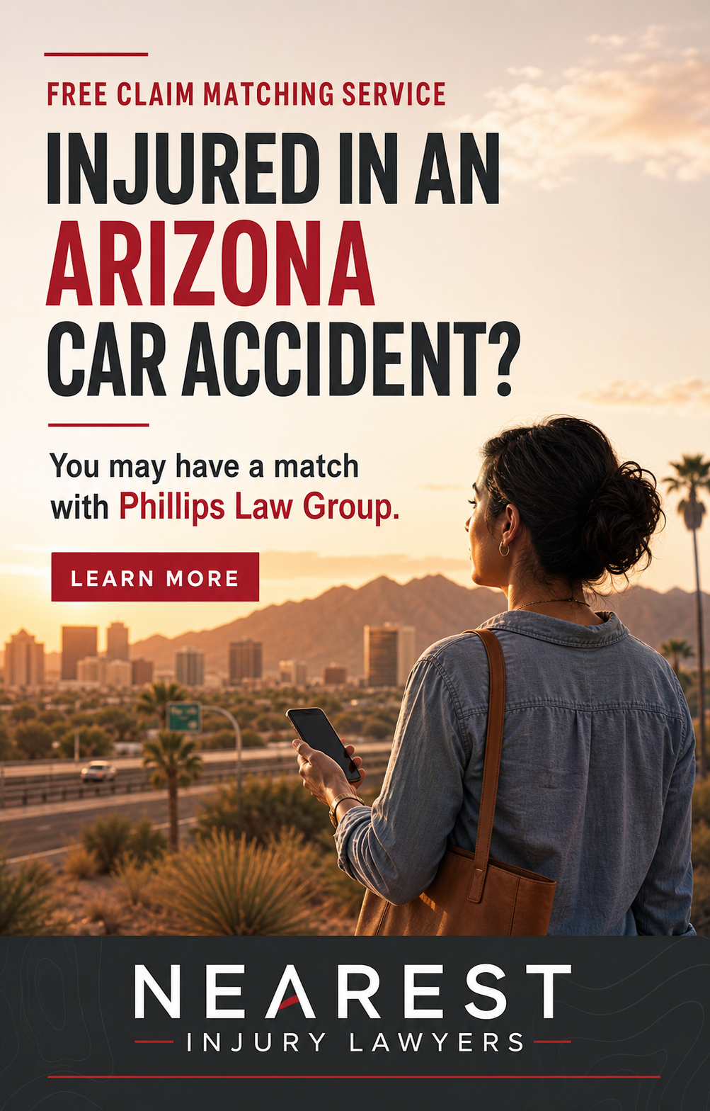 Nearest Injury Lawyers Arizona car accident matching post featuring Phillips Law Group